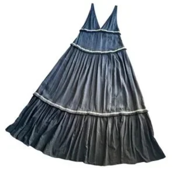 TAJ Black Tiered Boho Maxi Dress with Deep V-Neck Sleeveless Resort Style Size S - Picture 2 of 11